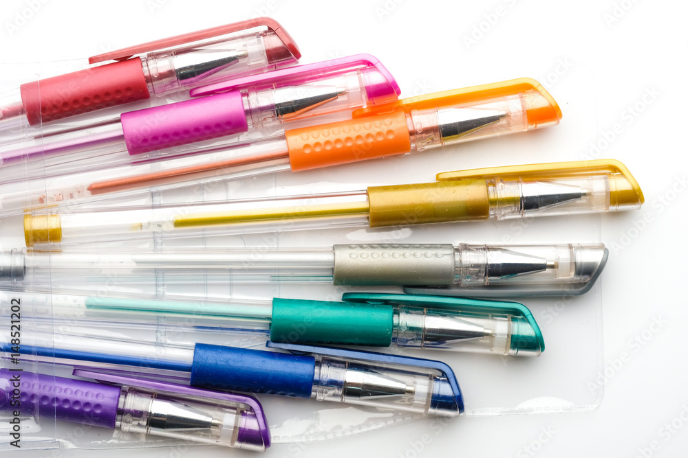 Colorful gel pen on white background Colorful gel pen on white background