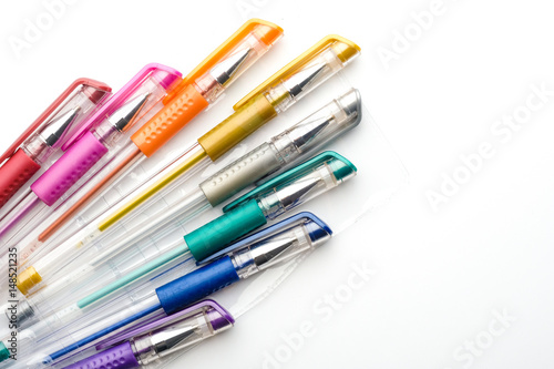Colorful gel pen on white background