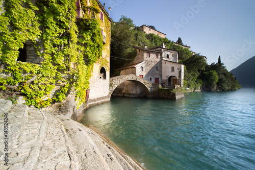 Old villas and houses in Nesso village at lake Como, Italy