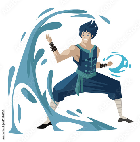 Schilderij op canvas anime shaolin martial artist warrior controlling water