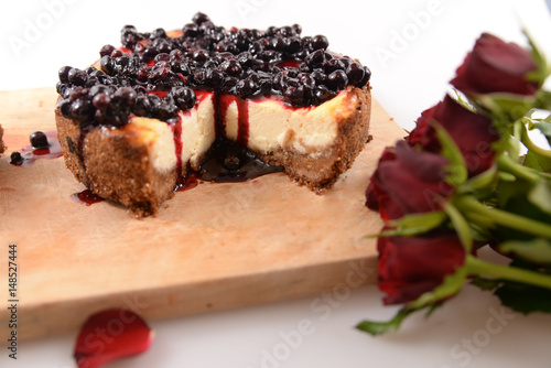 Gourmet blueberry cheesecake for a romantic dinner