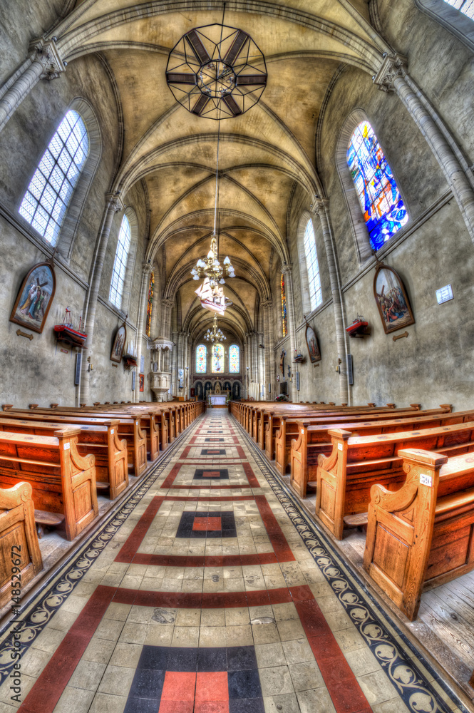 Fototapeta premium France, Port en Bessin - église, fisheye hdr