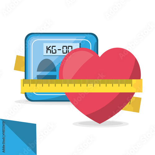 weighing mashine and apple with measuring, vector illustration design