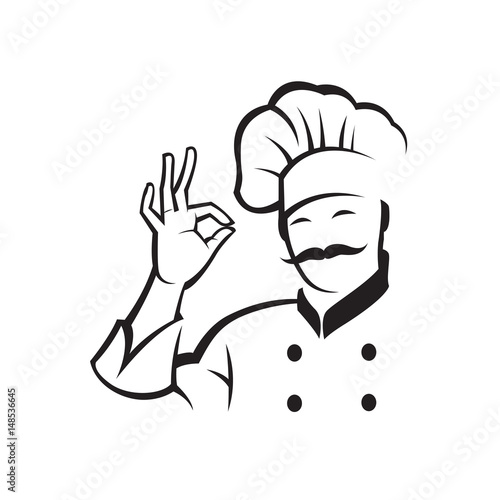 monochrome illustration of whiskered chef