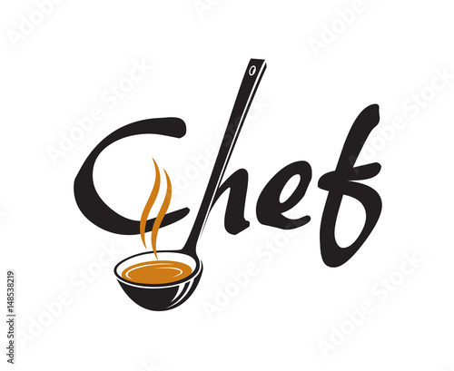 black lettering chef with soup ladle