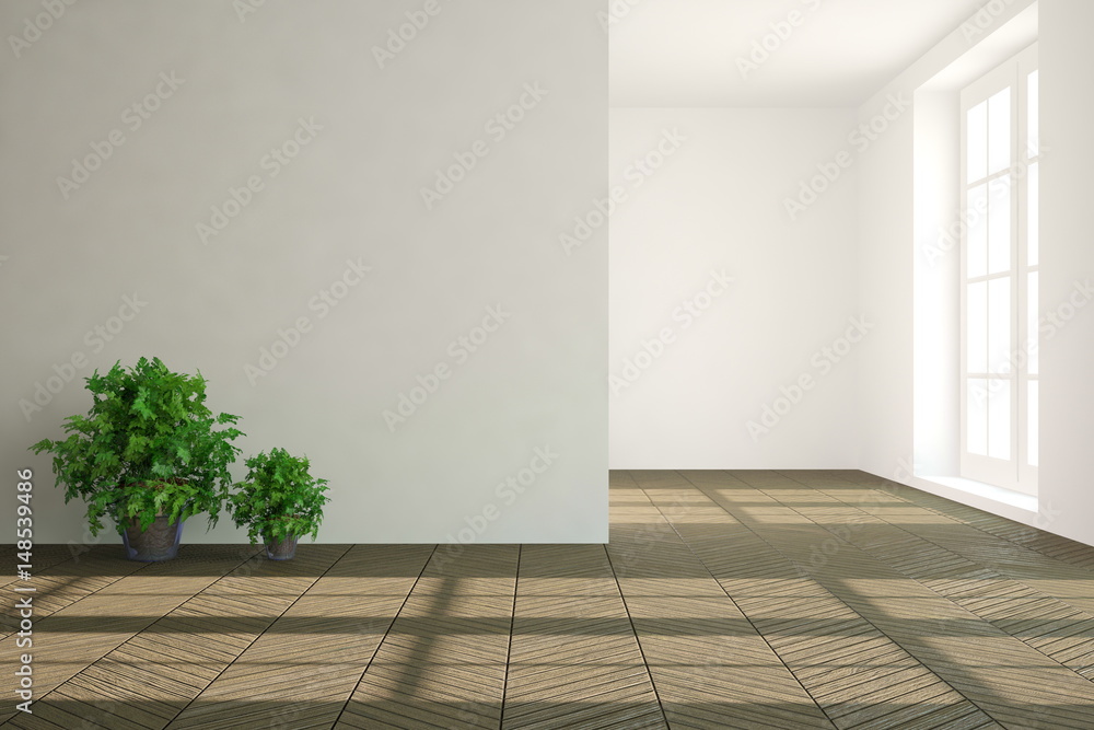 White empty room. Scandinavian interior design. 3D illustration White empty room. Scandinavian interior design. 3D illustration