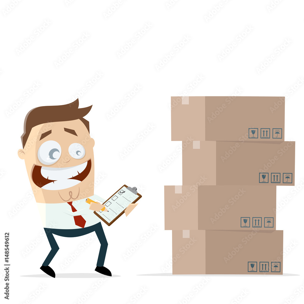 businessman with inventory boxes and checklist businessman with inventory boxes and checklist