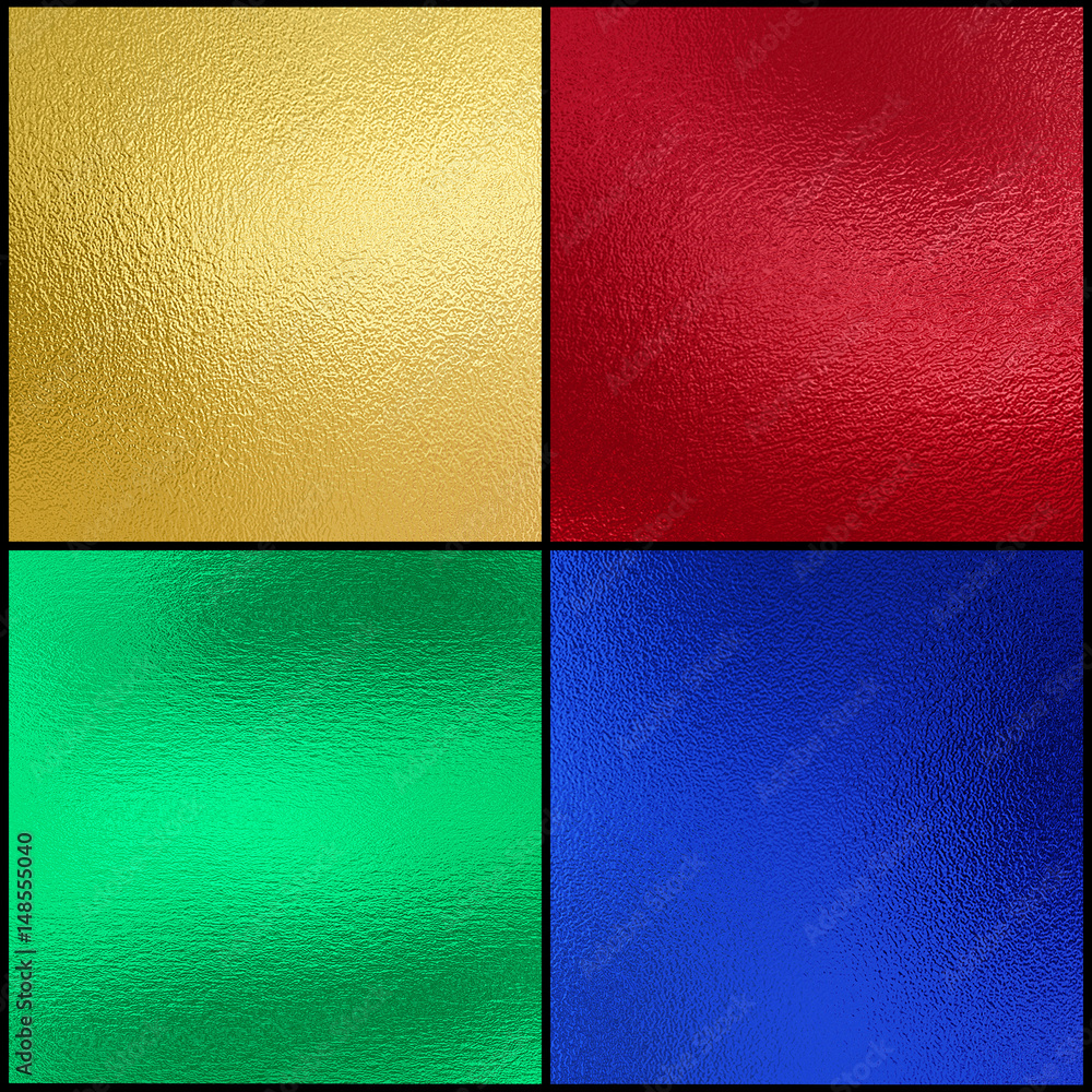 Fototapeta premium Set of colorful metal foil texture background