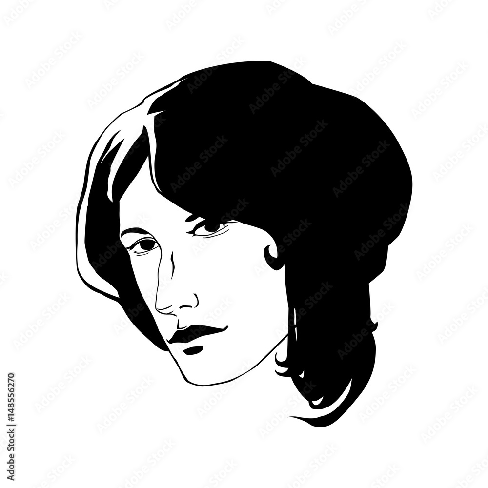 Face of beautiful girl. Drawing contour. Vector illustration.