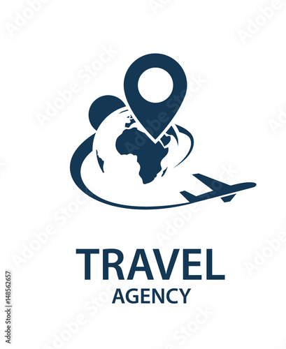 travel logo image with airplane and earth