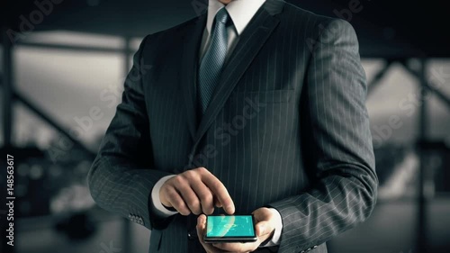 Businessman with Multi-Function Structures hologram concept photo