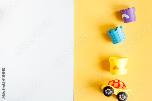 toys collection for child room top view mockup