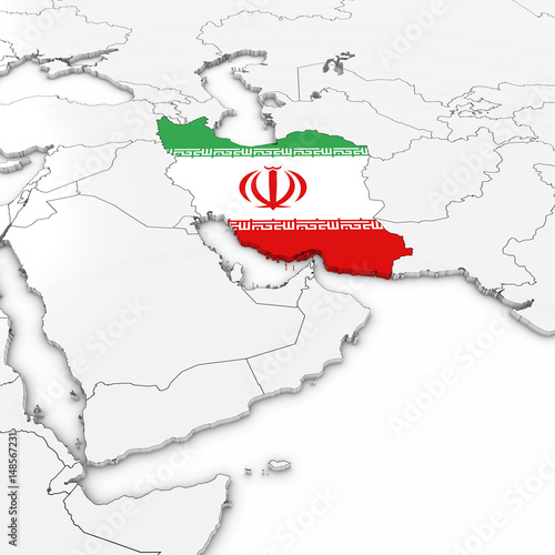 3D Map of Iran with Iranian Flag on White Background 3D Illustration