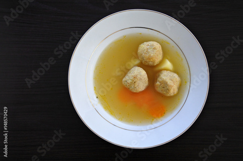 Flat lay Passover Jewish soup dumplings