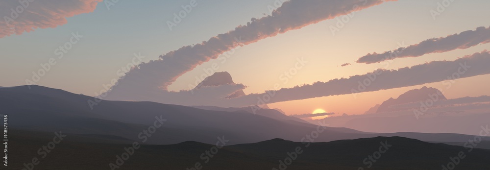 Fototapeta Desert Sunset - Panorama HD 4K - 3D Rendering