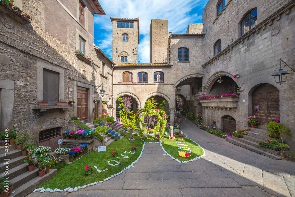 Fototapeta premium Viterbo, Italy - A sunday morning in the medieval city of the Lazio region, district named San Pellegrino