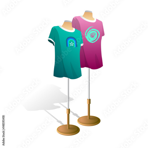 Plain t-shirt on mannequin torso template. Front and back views.
