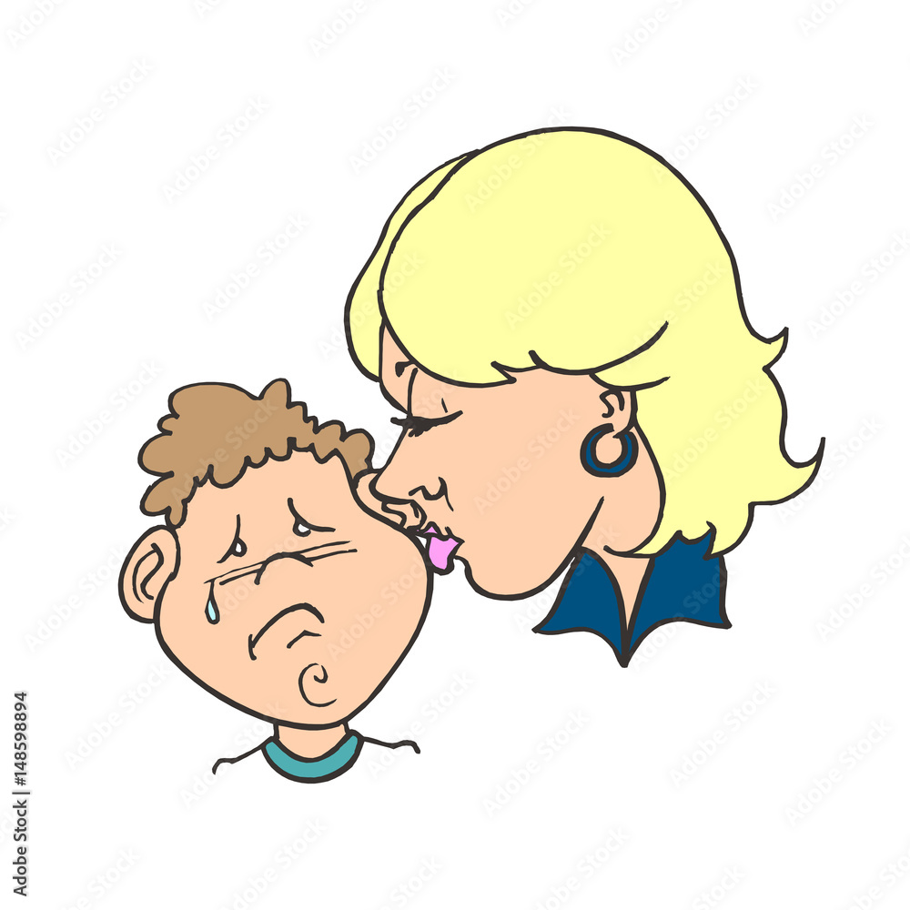 Mom kissing her child. Flat vector illustration. happy mothers day