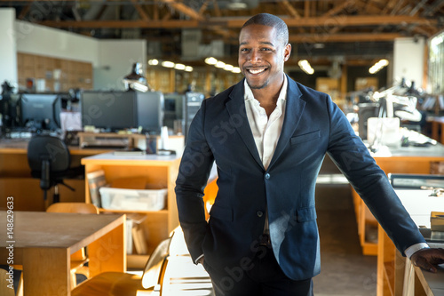 African american entrepreneur business owner ceo portrait at the creative design office photo