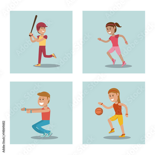 set kids playing physical education school sport image vector illustration