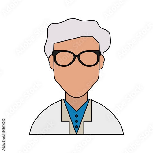 colorful silhouette half body faceless elderly man with glasses vector illustration