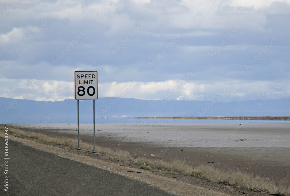 80 mph road sign in Utah near the Nevada border.