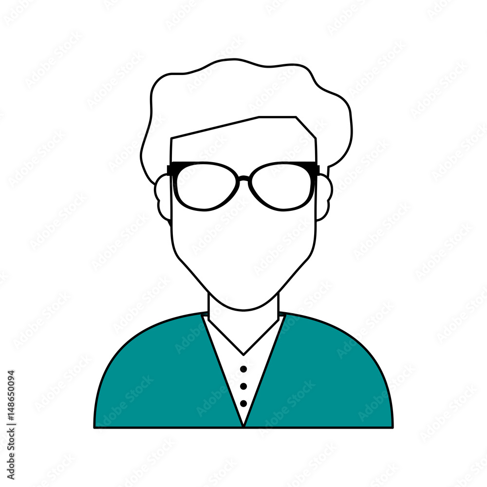 sketch color silhouette half body faceless man with glasses vector illustration