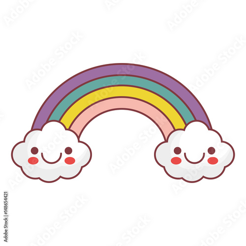 kawaii rainbow and cloud icon over white background. vector illustration