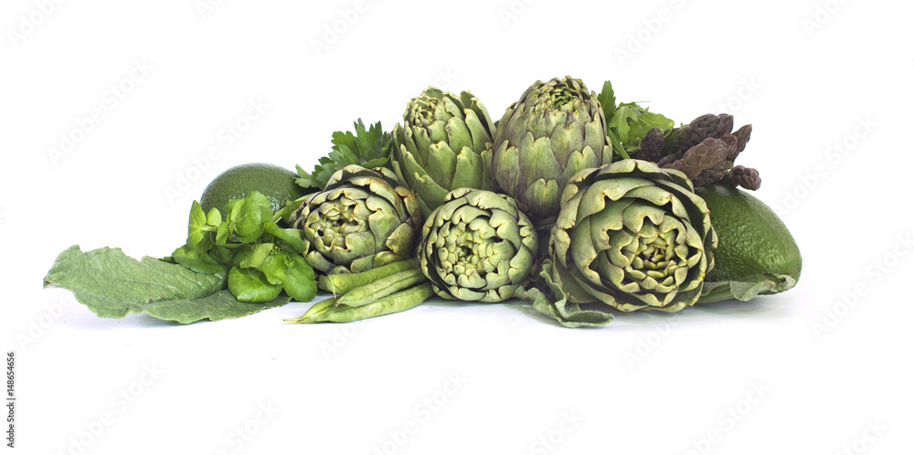 Fototapeta premium Fresh green vegetables on white