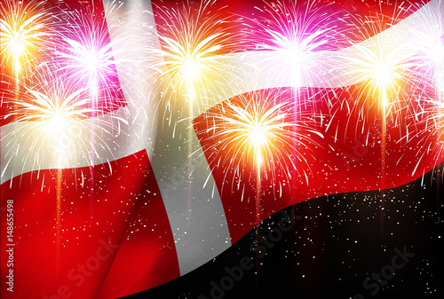 デンマーク　花火　 国旗　背景