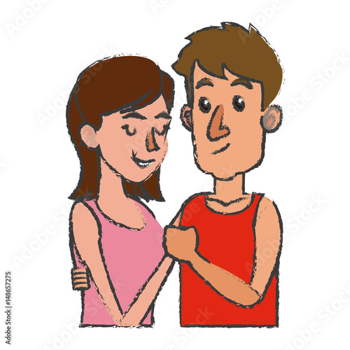 embracing couple relationship together design vector illustration