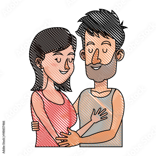 drawing embracing couple relationship together vector illustration