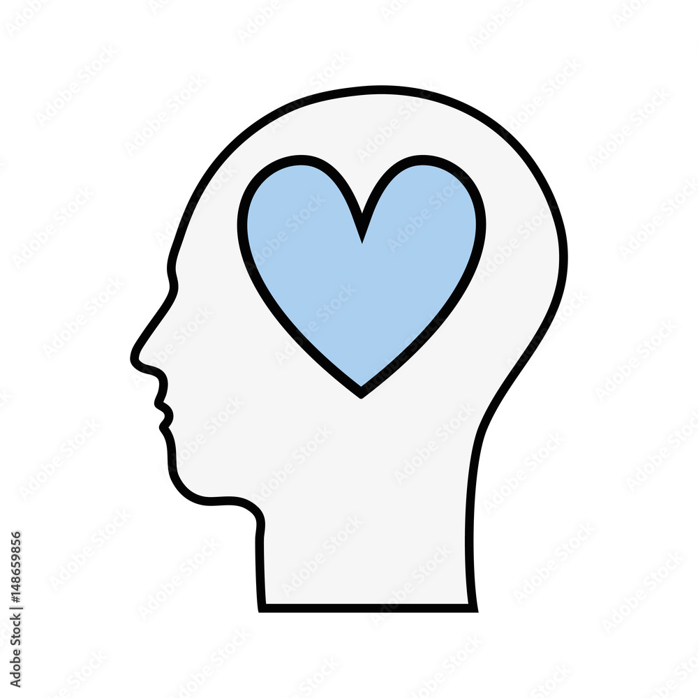 line silhouette head with heart inside Stock Vector | Adobe Stock