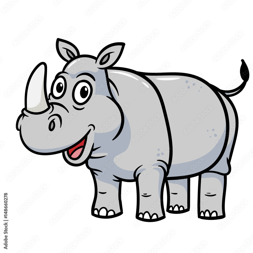 Friendly Cartoon Rhinoceros Smiling Vector Illustration