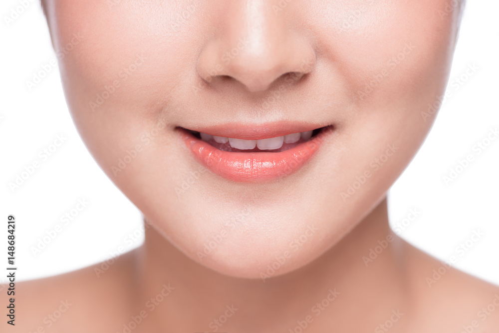 Young asian woman close up. Perfect natural lip makeup Young asian woman close up. Perfect natural lip makeup