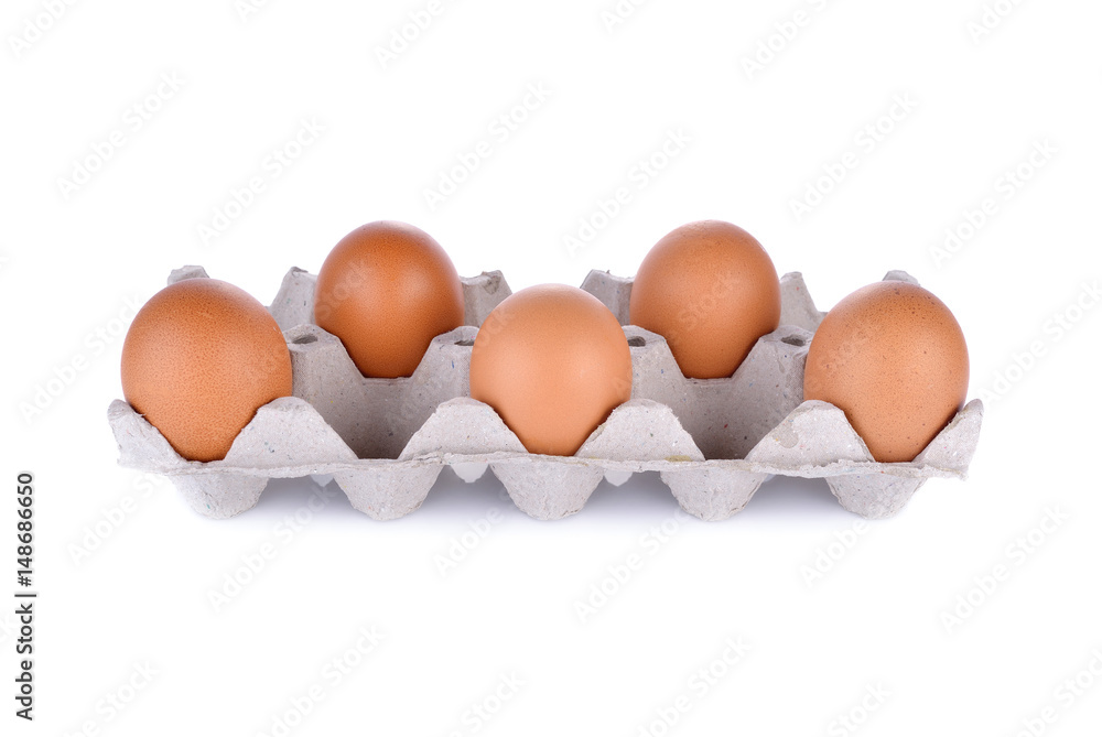 eggs in compartment paper tray package on white background eggs in compartment paper tray package on white background