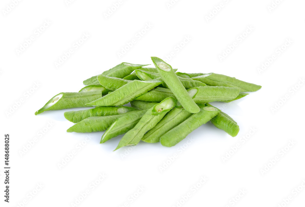 portion cut fresh yard long bean on white background portion cut fresh yard long bean on white background