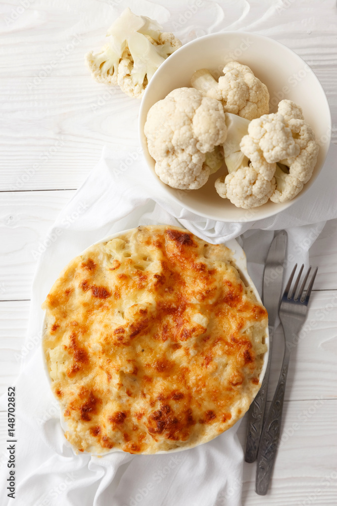 Cauliflower baked with cheese sauce