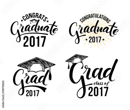 Set of graduation labels. Vector isolated elements for graduation design, congratulation event, party, high school or college graduate. Congratulations graduate 2017