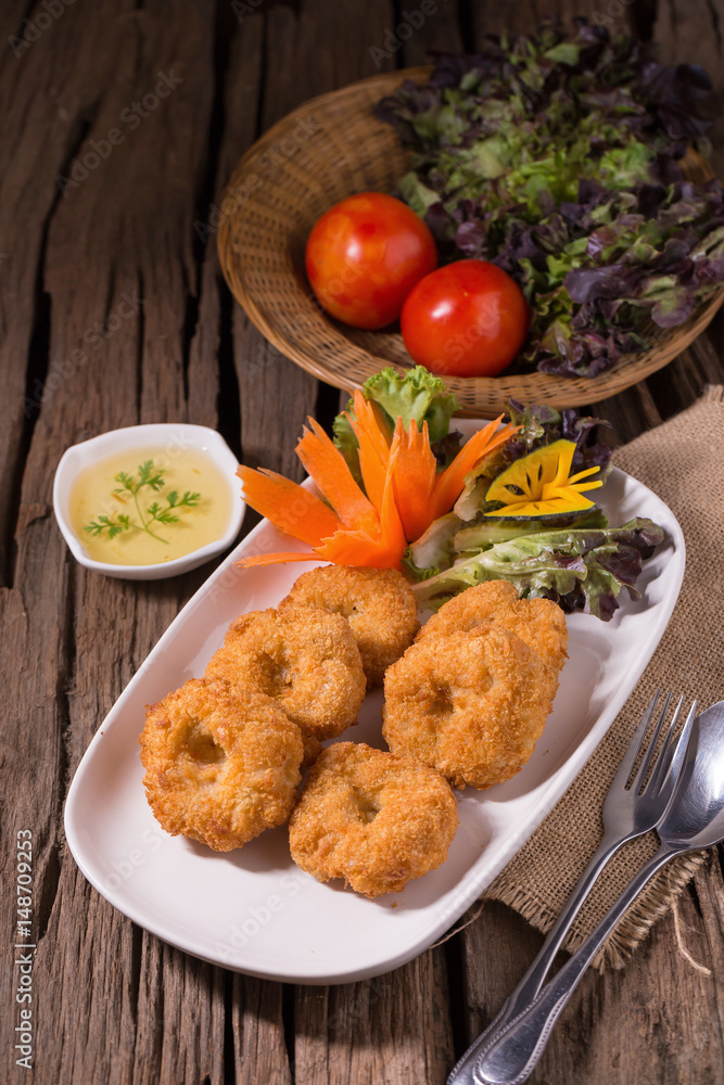 fried shrimp pancake on white plate , Thai food fried shrimp pancake on white plate , Thai food
