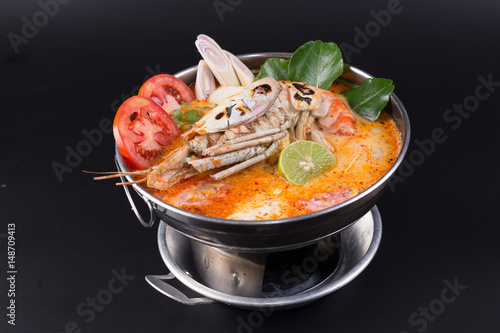 Tom yum goong spicy Thai seafood soup