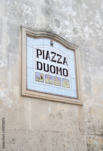 Piazza Duomo street sign. Matera, Italy © Dmytro Surkov