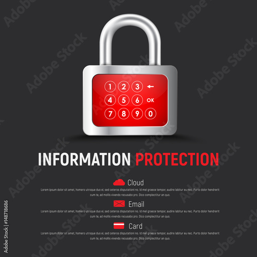 Template of a square black web banner with a padlock and a digital display for PIN code