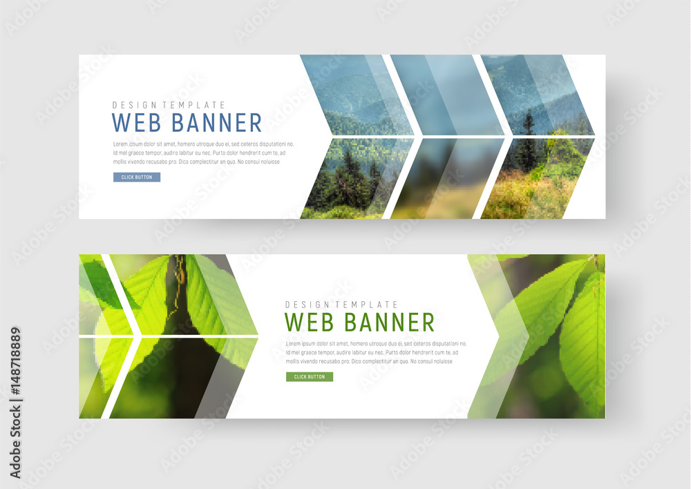  web banners with a place for photos in the form of an arrow and a pointer. - obrazy, fototapety, plakaty 
