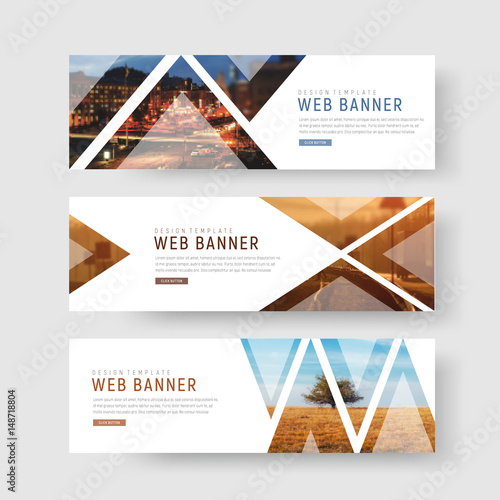 set of horizontal white banners with triangular shapes for a photo.