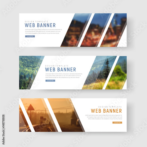 Template of white web banners with diagonal elements for a photo.