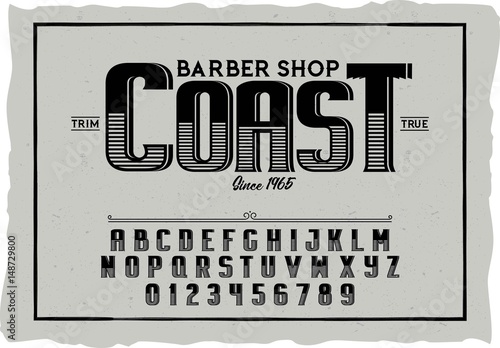 Font. Alphabet. Script. Typeface. Label. Barber Shop Coast typeface. For labels and different type designs
