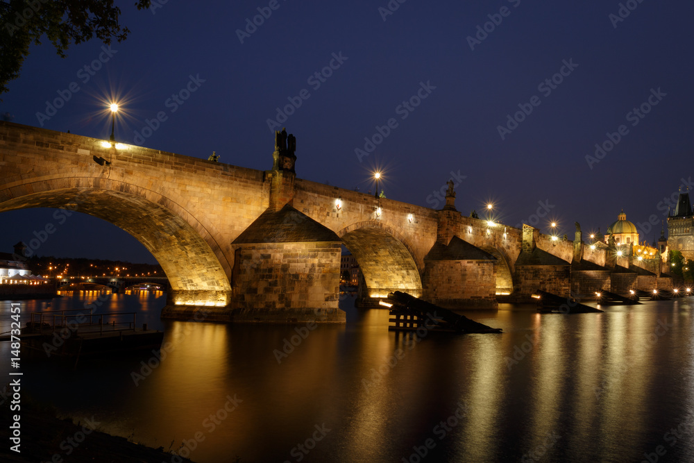 Prague Charles Bridge Night Time
