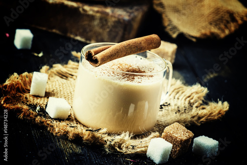 Traditional tea with milk, selective focus photo