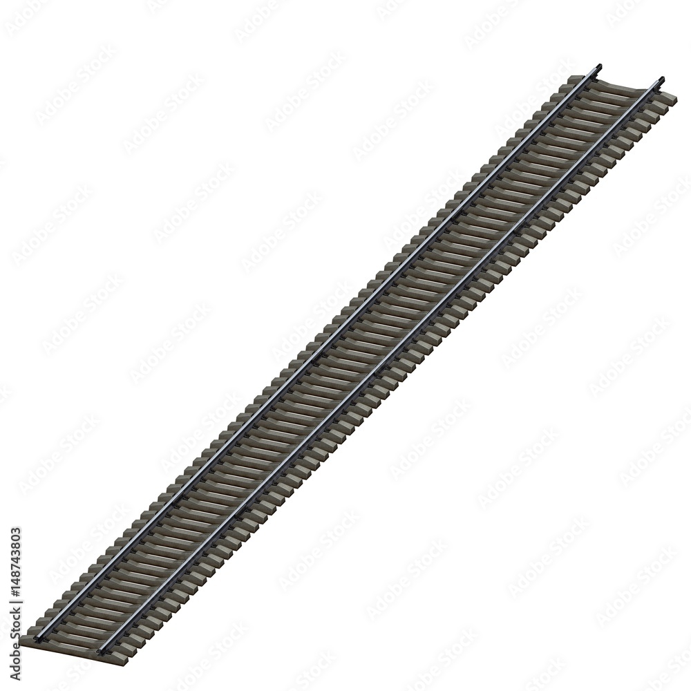 3d illustration of railroad track. white background isolated. icon for game web.